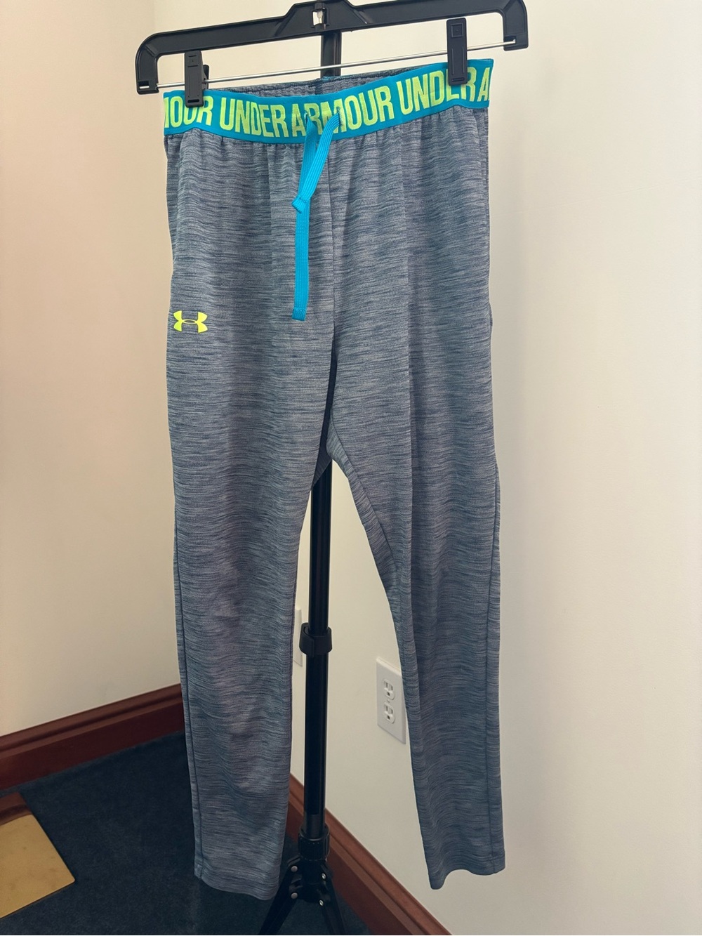 Under Armour Kids Gray Joggers with Neon Yellow & Teal Waistband